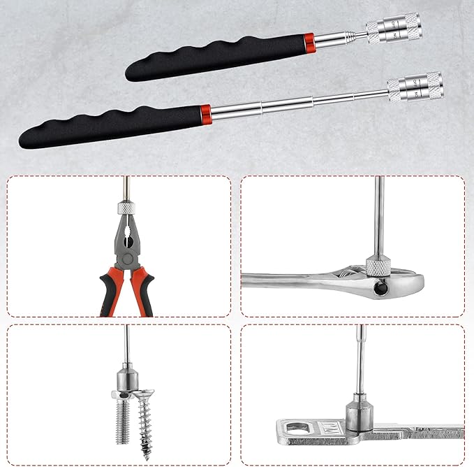 6 Pieces Telescoping Inspection Mirror Mechanic Magnet Stick Magnetic Pick Up Tool Round Mirror Inspection Tool Adjustable Telescoping Mirror 1.5 lb, 8 lb, 10 lb Telescope Tools for Men, Dad, Husband