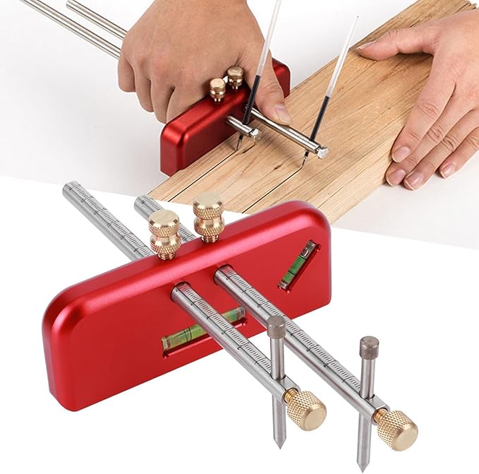 Wood Scribing Mortise Gauge, Double Head Aluminium Alloy Carpenter Tool, Adjustable Marking Gauge Woodworking Scribe for Carpenter
