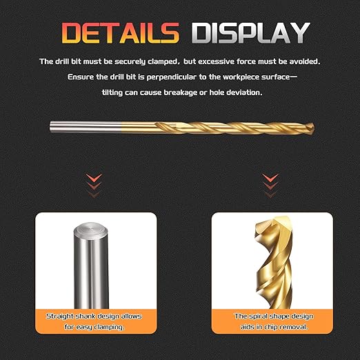Drill Bit, 1/8" Cutting Diameter, 4341 HSS TiN Coated 135° Cutting Angle Jobber Bits - (Applications: for Drilling Soft Metal Plastic Wood), 20-Pieces