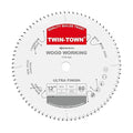 TWIN-TOWN 12-Inch 80-Tooth ATB Fine Finish Wood Cutting Circular Saw Blade, 1 Inch Arbor, Compatible with Table and Miter Saws, Premium Quality Woodworking Saw Blade