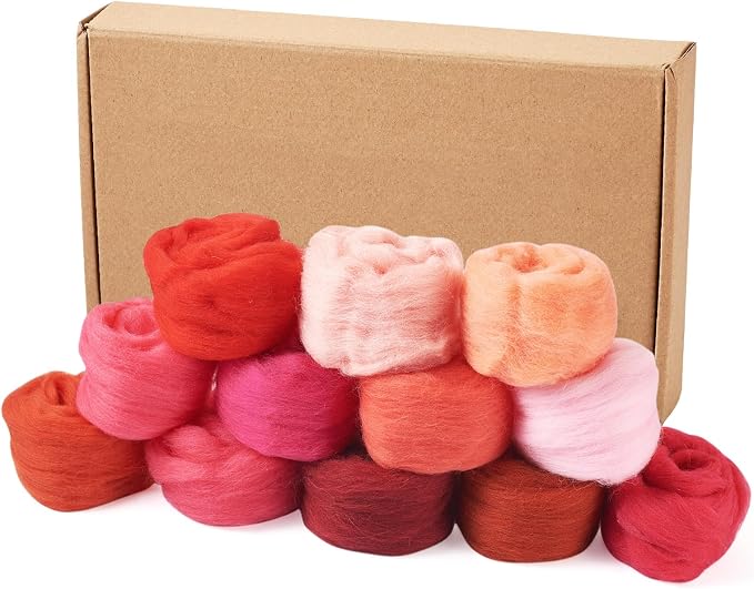 FASHEWELRY 2.1 OZ Needle Felting Wool Roving Set Pink Theme Nature Wool Roving by FASHEWELRY