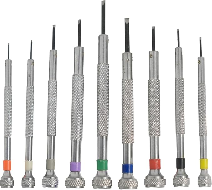 9-Piece Watchmaker Screwdriver Set with Revolving Stand & Extra Blades - Precision Screwdriver Set for Watch Repair, Jewelry, and Electronics, Includes Sizes 0.5mm to 2.5mm