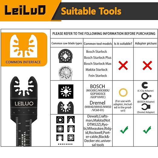 LEILUO 34 Pcs Multitool Blade Kits for Wood Nails Drywall Cutting Oscillating Saw Blades Universal Oscillating Tool Accessories with Storage Bag Compatible with DeWalt Makita Dremel and More