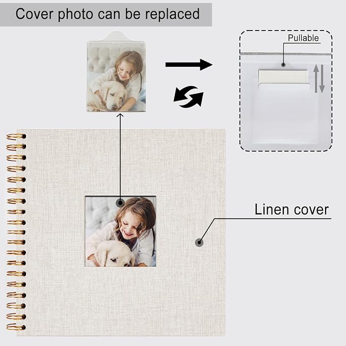 8 x 8 Inch Scrapbook Photo Album, Hardcover Kraft White Pages Arch Window Photo - Image 5