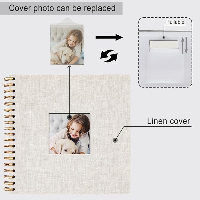10 x 10 Inch Scrapbook Photo Album, Hardcover Kraft White Pages Arch Window - Image 5