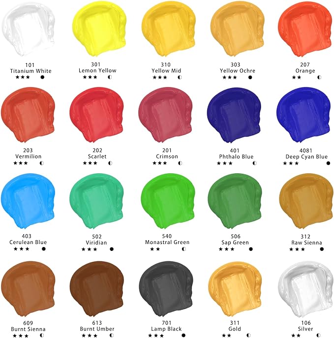 Artecho Professional Acrylic Paint Set, 20 Primary Colors Tubes, Art Craft - Image 2