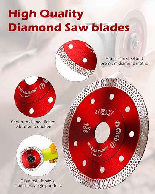 10 Pcs Diamond Saw Blades, 4-1/2 Inch Super Thin Tile Grinder Cutting Blade, Diamond Blade for Angle Grinder Cutting Porcelain Tile Granite Marbles