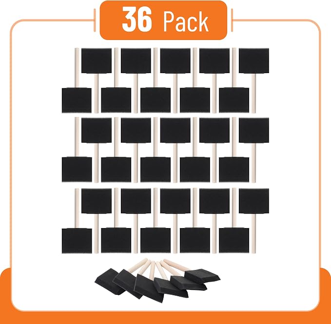 Bates- Foam Paint Brushes, 36 Pack, Wooden Handle, Sponge Brushes - Image 2
