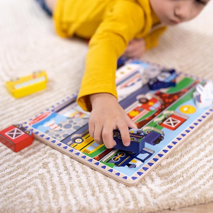 Melissa & Doug Vehicles Wooden Chunky Puzzle, Educational Screen Free Activity - Image 5