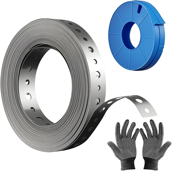 Galvanized Metal Pipe Strap 3/4" x 66 FT, 32-Gauge - Metal Hanger Strapping with Holes for Pipe Support, Flexible Trimming | Includes Storage Case & Gloves (66 FT)