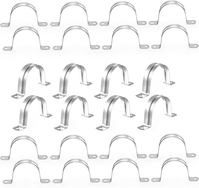 24Pcs 2 3/4 Inch (70mm) 304 Stainless Steel Conduit Clamps, U-Tube Strap Pipe Clamp 2 Hole Strap U Bracket Rigid Pipe Metal Conduit Strap Tension Clips U-tube Clamp