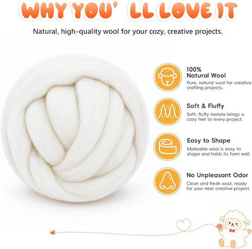 1.76oz Wool Roving: Needle Felting Wool White Roving Wool Felting Supplies Pure - Image 2