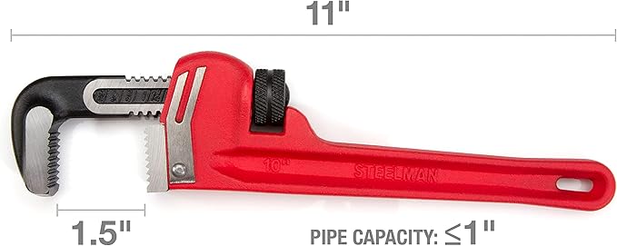 Steelman 60883 10-Inch Heavy-Duty Cast Iron Straight Handle Pipe Wrench