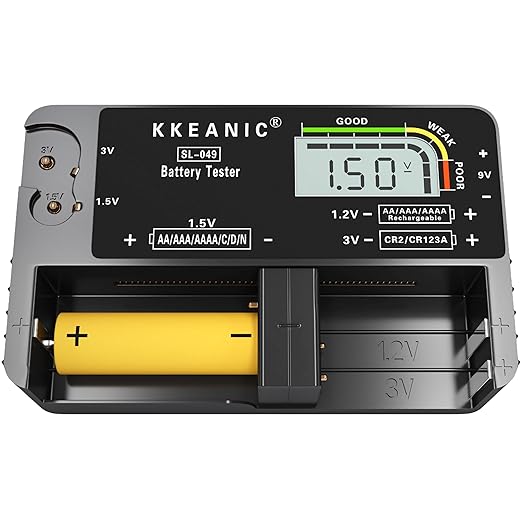 Battery Tester SL-049 - Professional Digital Battery Checker with LCD Display for Household AA, AAA, AAAA,C, D, 9V, Button Cells. Compact Design with Clear Power Level Indicator
