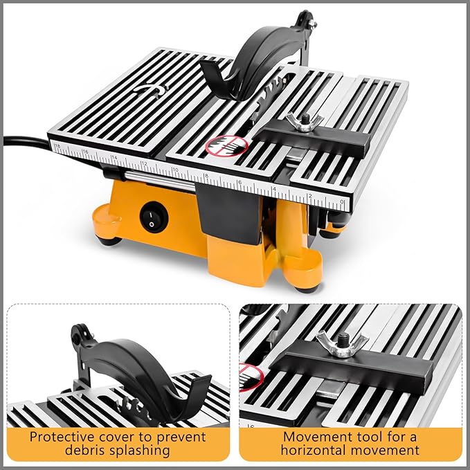 4" Mini Table Saw, 60W 110V Portable Miter Saw Table Saw Bench Electric Cutting Machine for DIY Handmade Woodworking Crafts, with 3 Blades