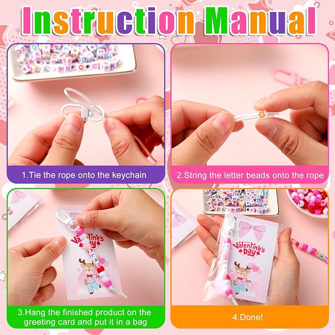 Suncalla 984 Pcs 24 Set Valentines Crafts Keychain Bead DIY Making Kit Gift | - Image 2