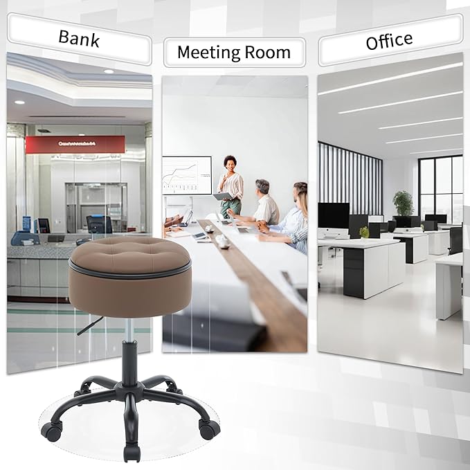 Drafting Chair with Storage, Adjustable Desk Stool with Wheels 20.67"-24.61", Coffee Brown Ergonomic Office Stool