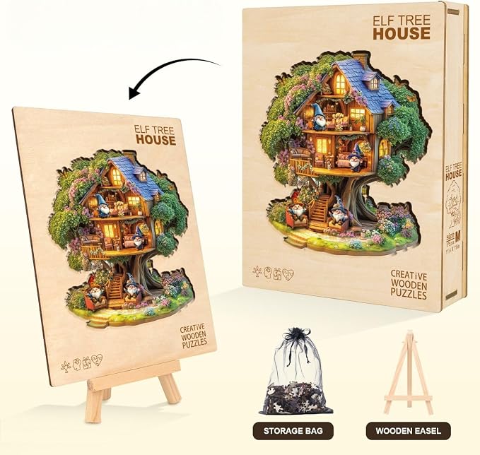 Elf Tree House Puzzles Adults Gifts Wooden 240 Pieces 13.4 * 12.9in - Image 5
