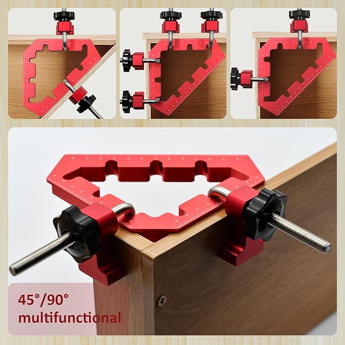 Clamping Squares For Woodworking 45/90 Degree Clamp Triangle Right Angle Clamp, 90 Degree Corner Clamp, Aluminum Alloy Red 3PCS