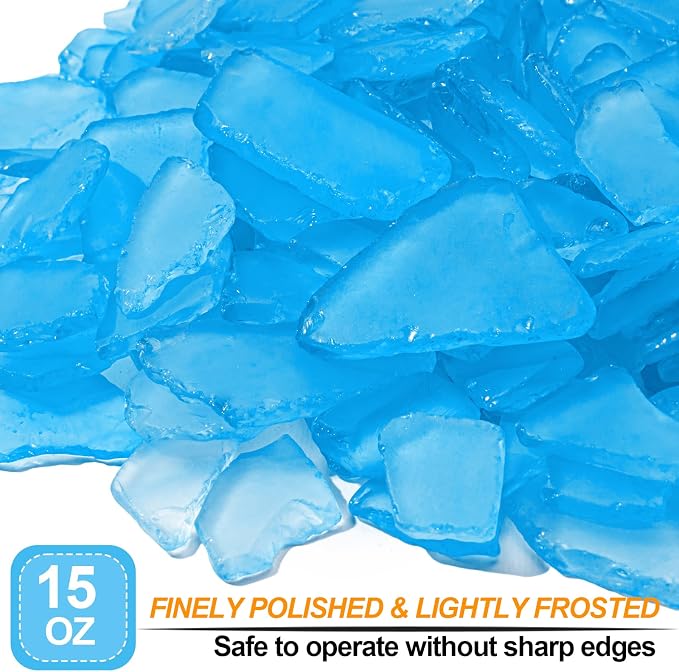 Keedolla Tumbled Sea Glass for Crafts - 15 OZ Sky Blue Seaglass Pieces Flat - Image 2