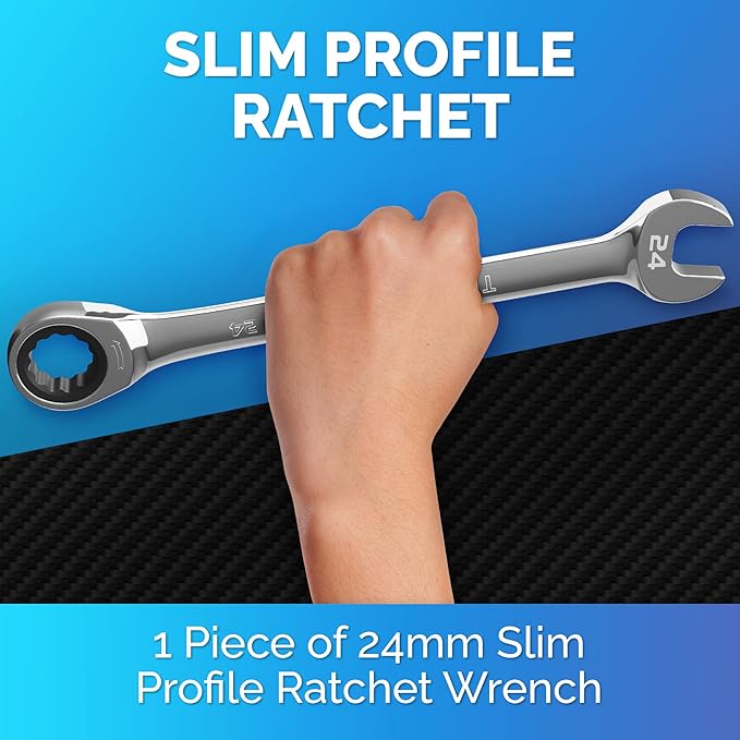 TOOLGUARDS 24mm Wrench - Ratcheting Wrench - Slim Profile - Ratchet Wrench - 100% Lifetime Satisfaction Guarantee
