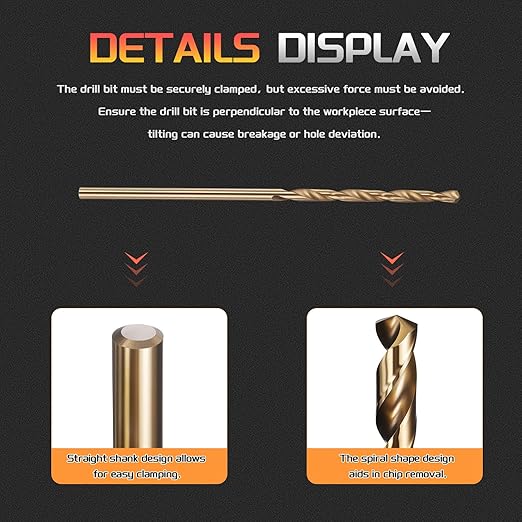 Drill Bit, #50 Cutting Diameter, 4341 HSS Gold Finish 118° Cutting Angle Number Jobber Bits - (Applications: for Drilling Soft Metal Plastic Wood), 10-Pieces