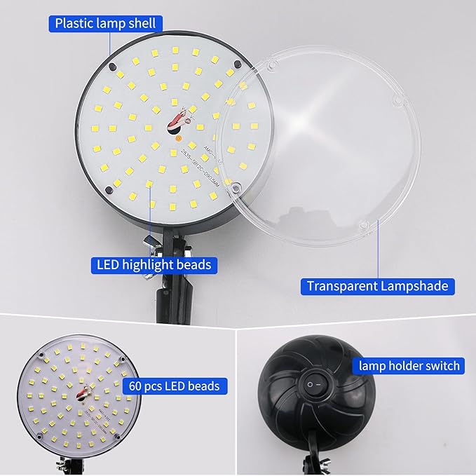 Magnetic Work Light, LED Machine Light, Gooseneck Work Lamp with Flexible and Magnetic Base, Shop Tool Lamp for Lathe,Work Bench,Sewing Machine,Bandsaw, Industrial Lighting, 2000Lumen,Black