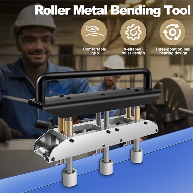 Roller Metal Bending Tool, Three-Station Roller Bender, Hand Tools Standing Seam Roofing Tools Adjustable for 0‑90 Degree Angle 13‑130mm Bending