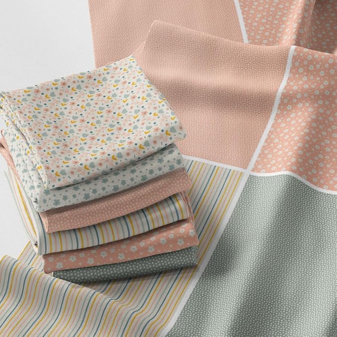 Patchwork Fabric Panel 100x155 cm, 100% Cotton Satin, 6 Coordinated Pastel by FabricsTown