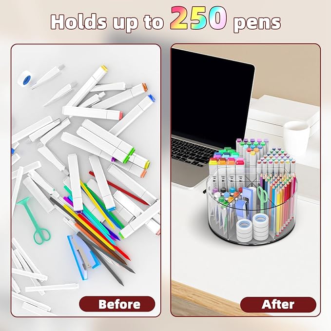 Absonic 250pcs Acrylic Pencil Holder Marker Organizer, 360-Degree Rotating Pen - Image 3