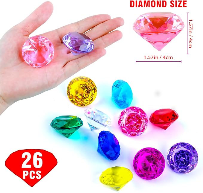 Niceup 26PCS Pink Acrylic Diamond Big Gemstones 1.5in Princess Pirate Mermaid - Image 3