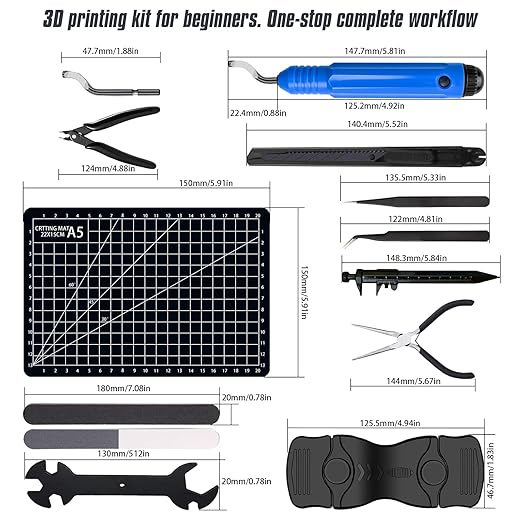 DECKIT 3D Printer Tool Kit 48Pcs 3D Printing Accessories Set with Deburring Tool, Nozzle Cleaner, Art Knife, Caliper Pen, Tube Cutter & Storage Bag | for All Printers/Removal/Cleaning/Finishing