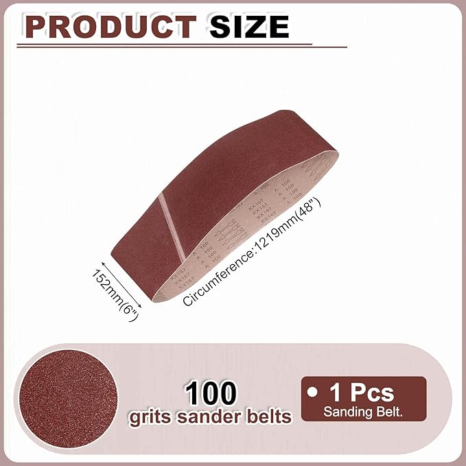 HARFINGTON 6 x 48 Inch Sanding Belts, 3 Pcs 100 Grits Aluminum Oxide Abrasive Belt Sander File Belt for Woodworking, Metal Polishing, Knife Sharpener