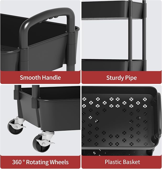 Sywhitta 4-Tier Plastic Rolling Utility Cart - Image 4