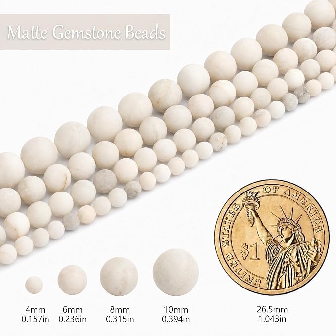 4mm Matte White Quartz Bead, 15-Inch Matte Round Loose Stone Beads - Image 3