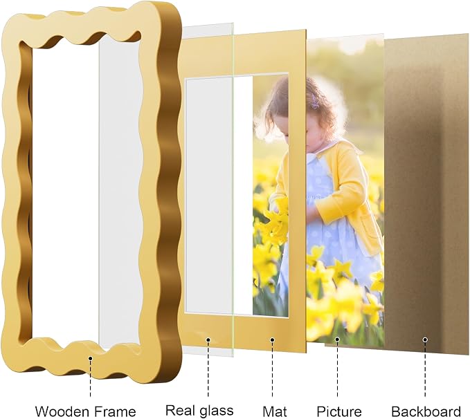 4x6 Picture Frame with Mat for 3.5x5, Wavy Edge Wooden Real Glass Photo Frame - Image 6