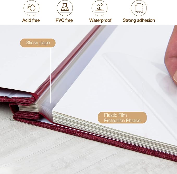 potricher Large Photo Album Self Adhesive 4x6 5x7 8x10 Pictures Linen Cover 80 - Image 4