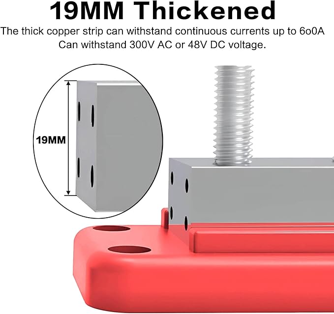 IZTOSS 12 V Bus Bar Terminal Block 8 x 3/8"(M10) Terminal Studs,Battery Bus Bar Max 600 V AC 48 V DC Positive & Negative Battery Distribution Block for Battery Marine RV Truck