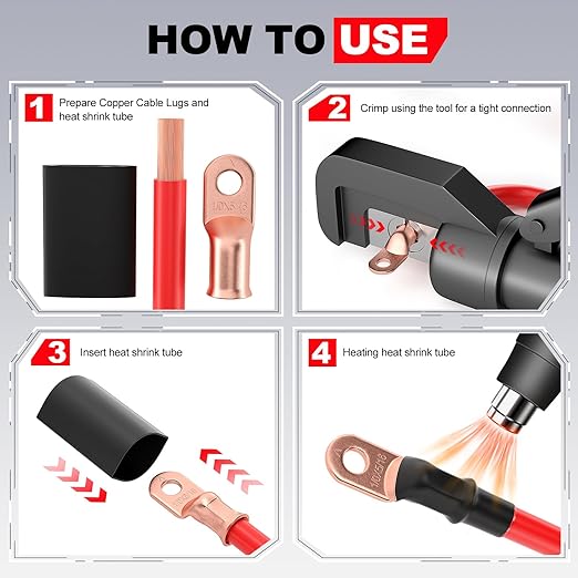 AIRIC 10 PCS UL Listed 8 AWG - 3/8" Battery Cable Lugs, Heat Shrink Ring Terminals End, Copper Cable Ends, Wiring Connector Terminal, Electrical Crimp Connectors, Wire Lug for 8 Gauge Wires