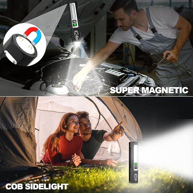 Rechargeable Flashlights High Lumens - Super Bright Small Pocket Magnetic Flashlight, 8 Modes LED Tactical Flash Light, Dual Button Powerful Flashlight for Camping (1, Pure Black)