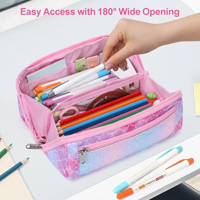 Pencil Case for Girls, Durable Kids Pencil Pouch for School, Wide Opening Soft - Image 5