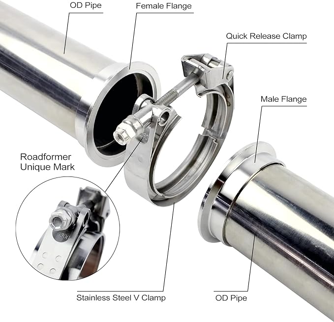 2.75 inch V Band Clamp - 2 sets of Quick Release Vband Clamps with Male Female Flanges Stainless Steel for exhaust system, turbocharger, downpipe and mufflers (2.75" - 2 Pack)
