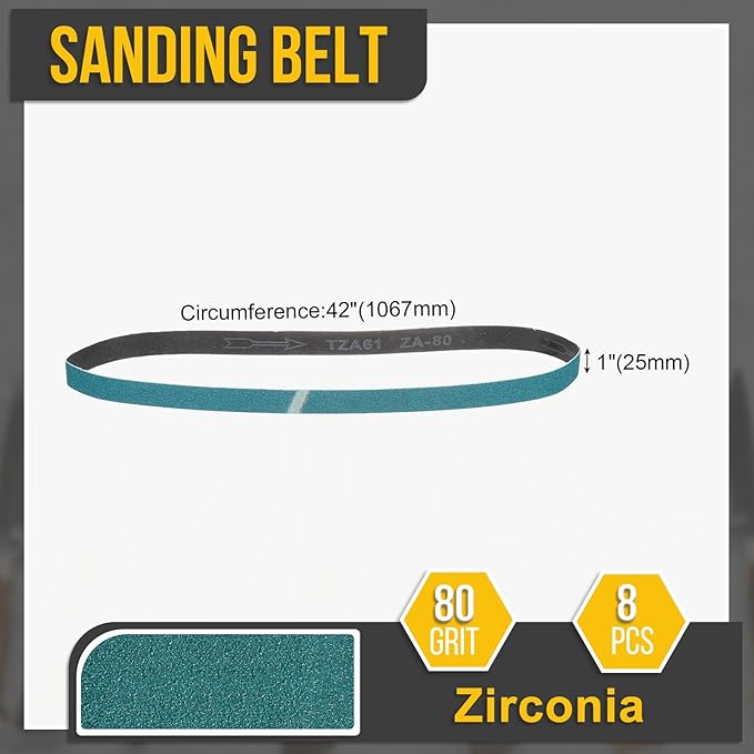 1 x 42 Inch Sanding Belt, 8 Pcs 80 Grit Zirconia Knife Sharpener Belts Work Sharpening for Belt Sander Knife Carving Tool Metal Working