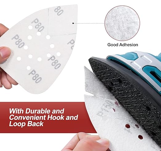S SATC Mouse Sander Sandpaper 50PCS Mouse Sanding Pads 12 Holes Hook and Loop Sandpaper 80 Grit Detail Palm Sand Paper