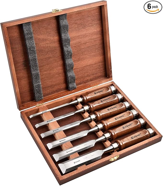 EZARC 6 Pieces Wood Chisel Tool Sets Woodworking Carving Chisel Kit by EZARCTools