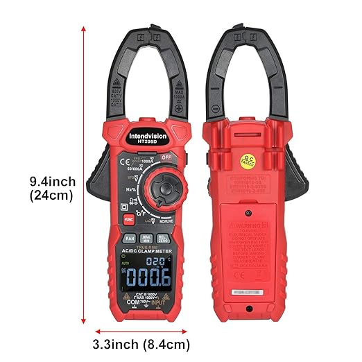 Intendvision Inrush Clamp Meter 1000A True RMS AC/DC Current Amp Meter, VFD, LOZ Mode, 6000 Counts, Measures Current Voltage Temperature Capacitance Resistance Diodes Continuity Duty-Cycle