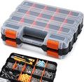 Double Side Tool Organizer, Hardware Storage Box, 34-Compartments Small Parts Organizer with Removable Dividers for Screws, Nuts, Nails, Bolts