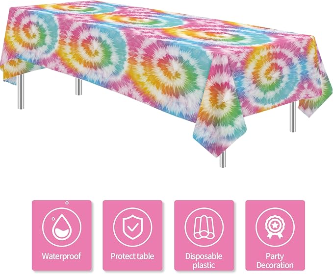 Tie Dye Party Decorations Tablecloth, 55in x 108in - Image 2