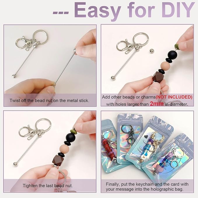 42/84/126 Pcs Beadable Keychain Bars Bulk Blank DIY Beaded Keychain Making - Image 4