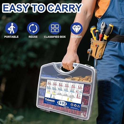 Tnisesm 1100pcs Wire Connectors - Insulated Electrical Wire Terminals with Crimp/Stripping/Cutting Multifunction Wire Crimping Tool 22-10AWG- Ring, Butt, Spade, Fork Connector Kit